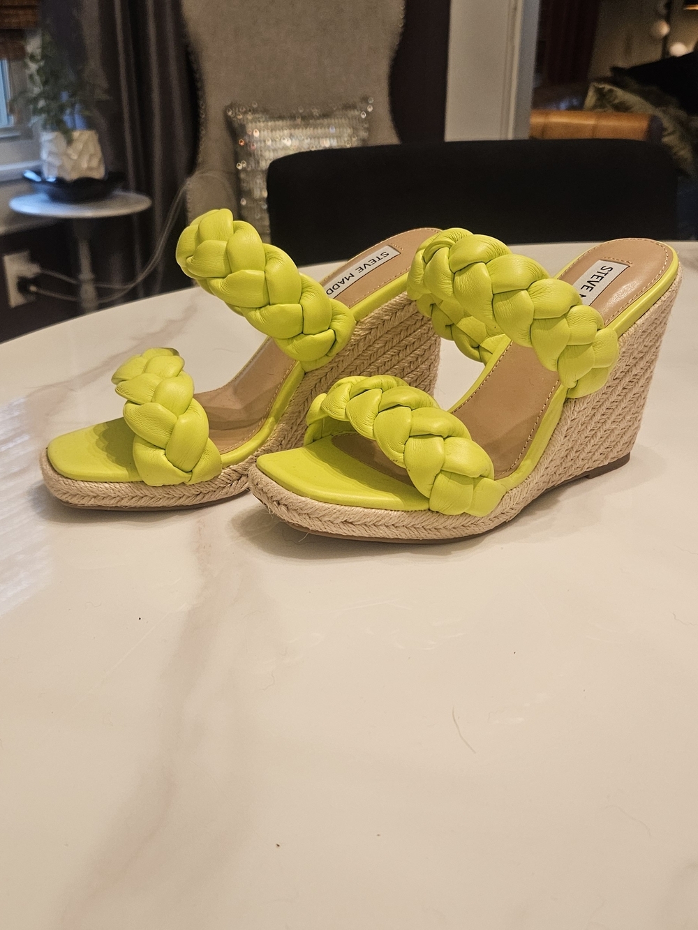 Steve Madden Neon Lime Braided Espadrille Wedge Sandals